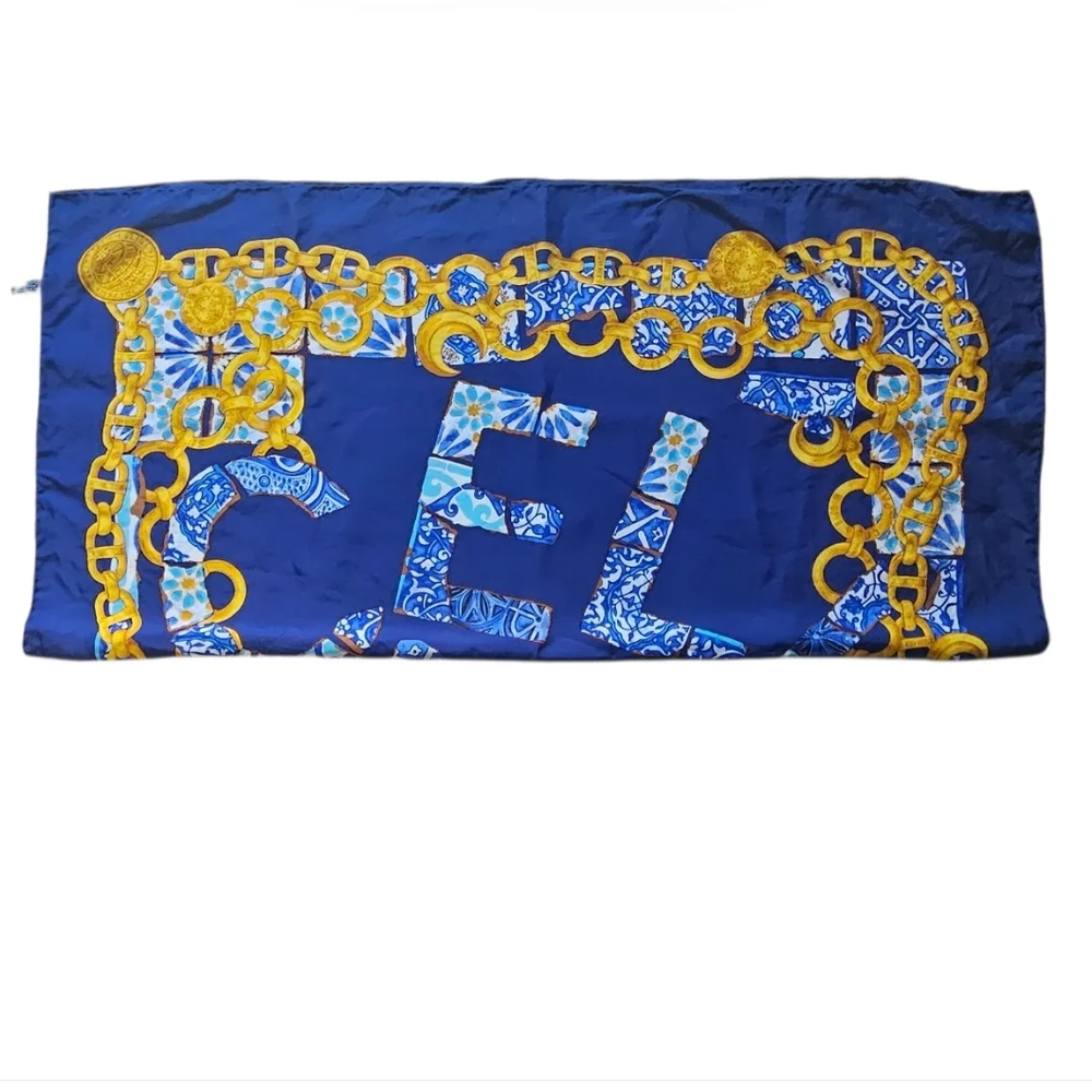 NWOT Celine Silk Blue & Yellow Gold Silk Scarf